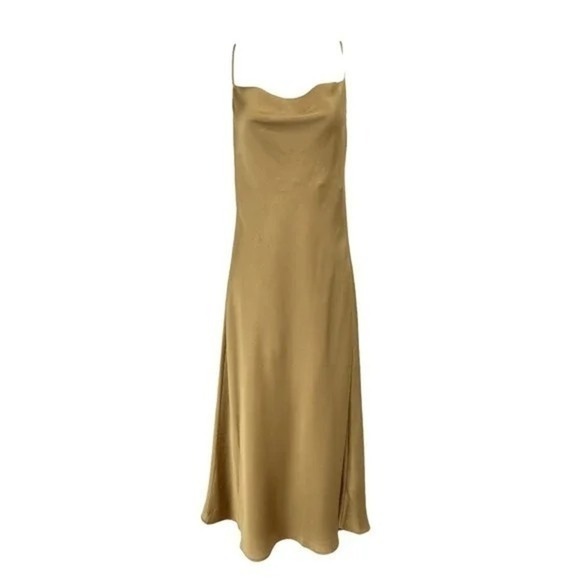 Show Me Your Mumu Verona Cowl Dress True Gold Luxe Satin M - Picture 4 of 6